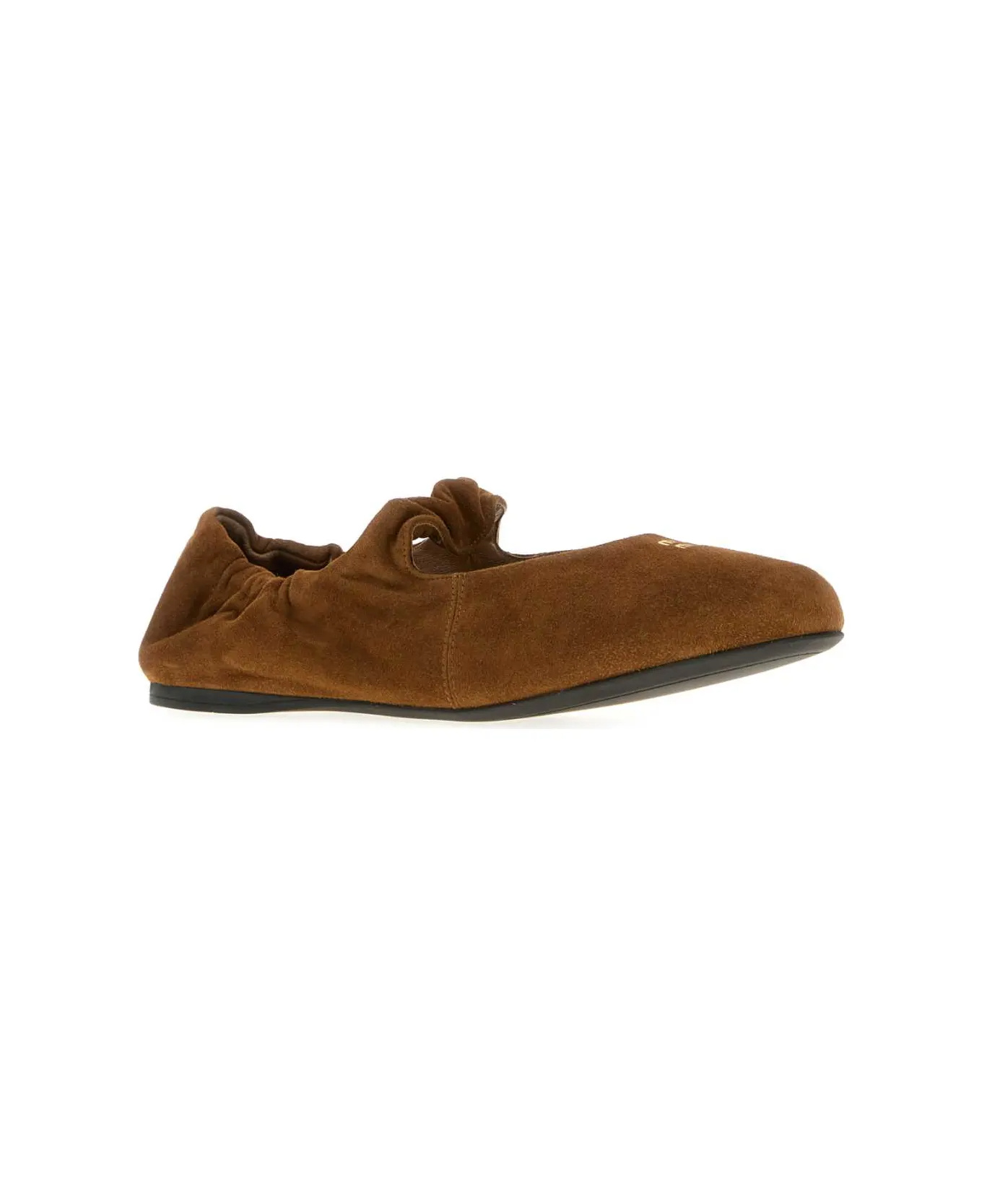 Miu Miu Suede Flat Ballerina Shoes With Ruched Detail In Brown