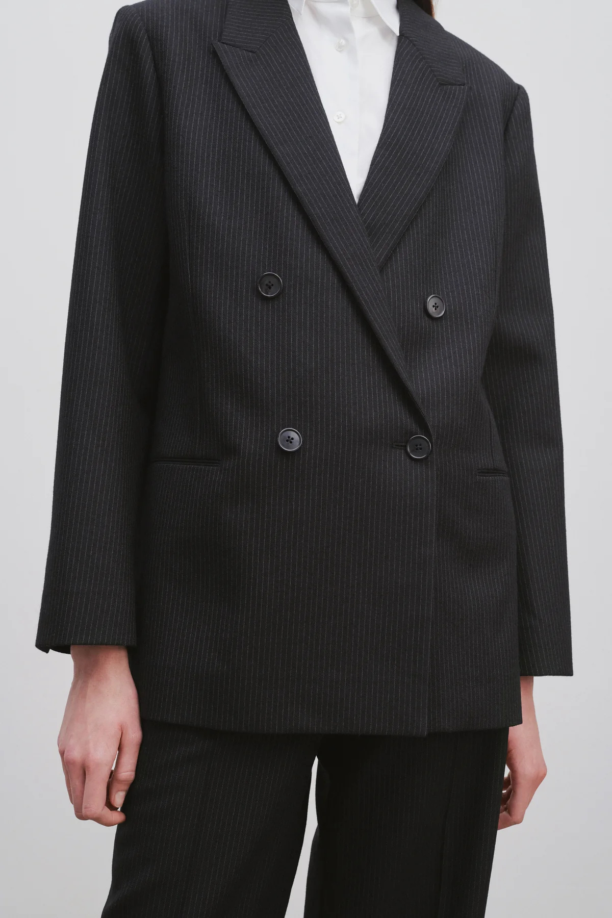 The Row Pinstripe-pattern Double-breasted Blazer In Black
