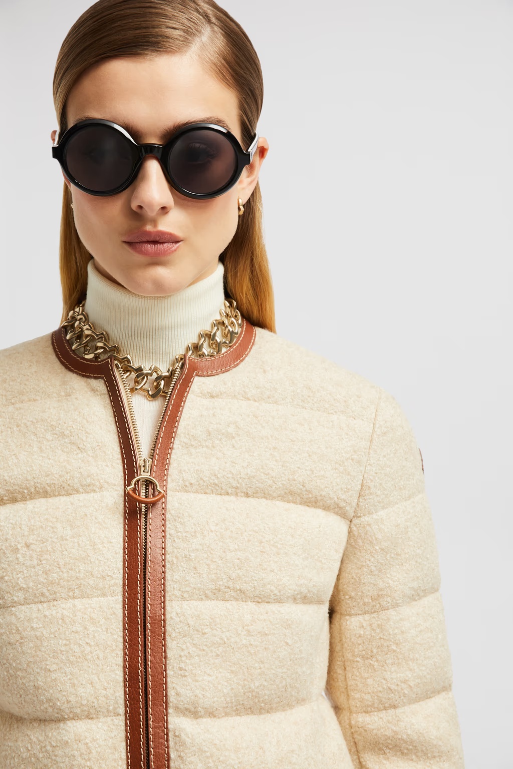 Moncler Serinde Leather-trimmed Quilted Wool-blend Bouclé Down Jacket In Nude