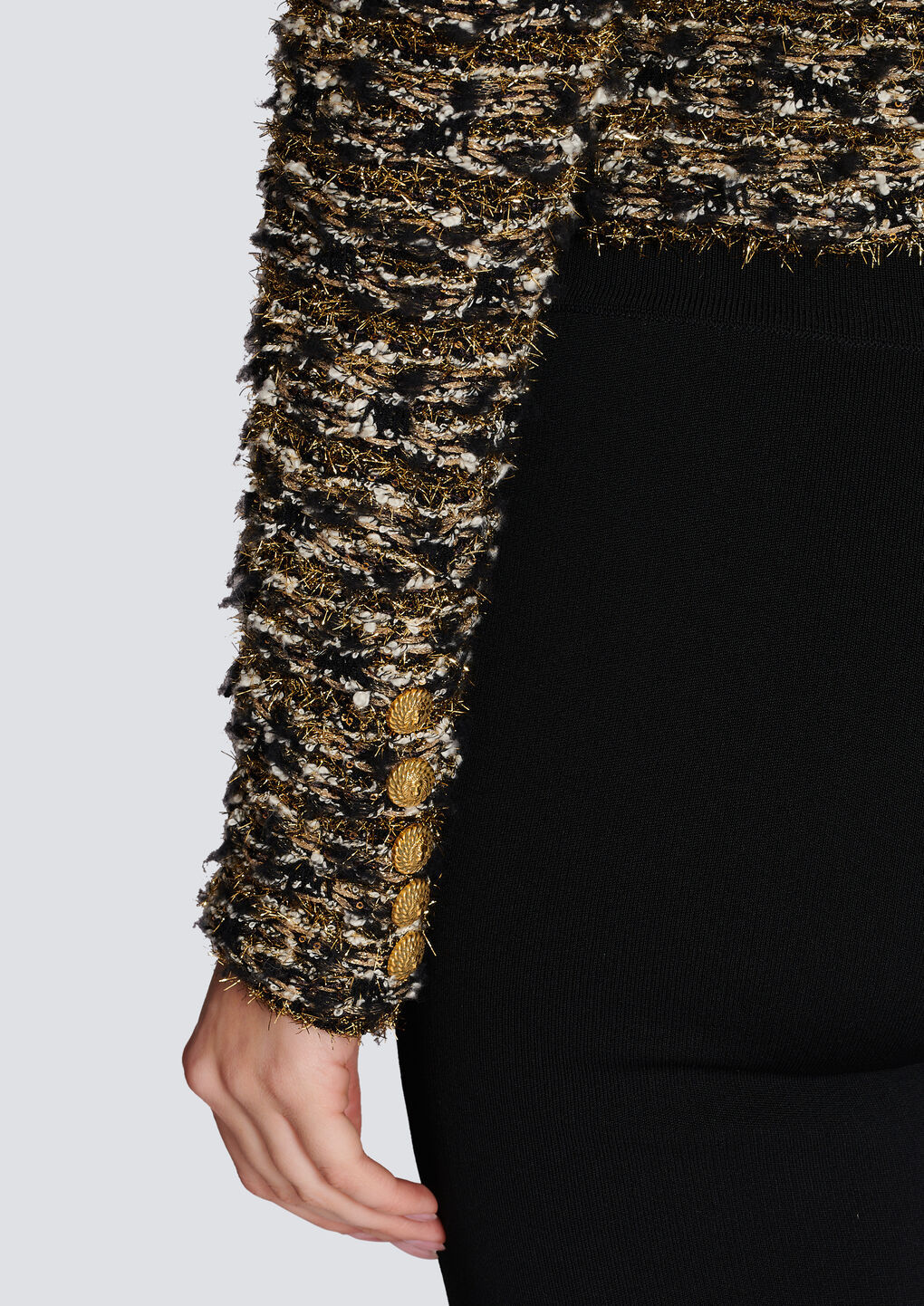 Shop Balmain Cropped Lurex Tweed Jacket In Brown