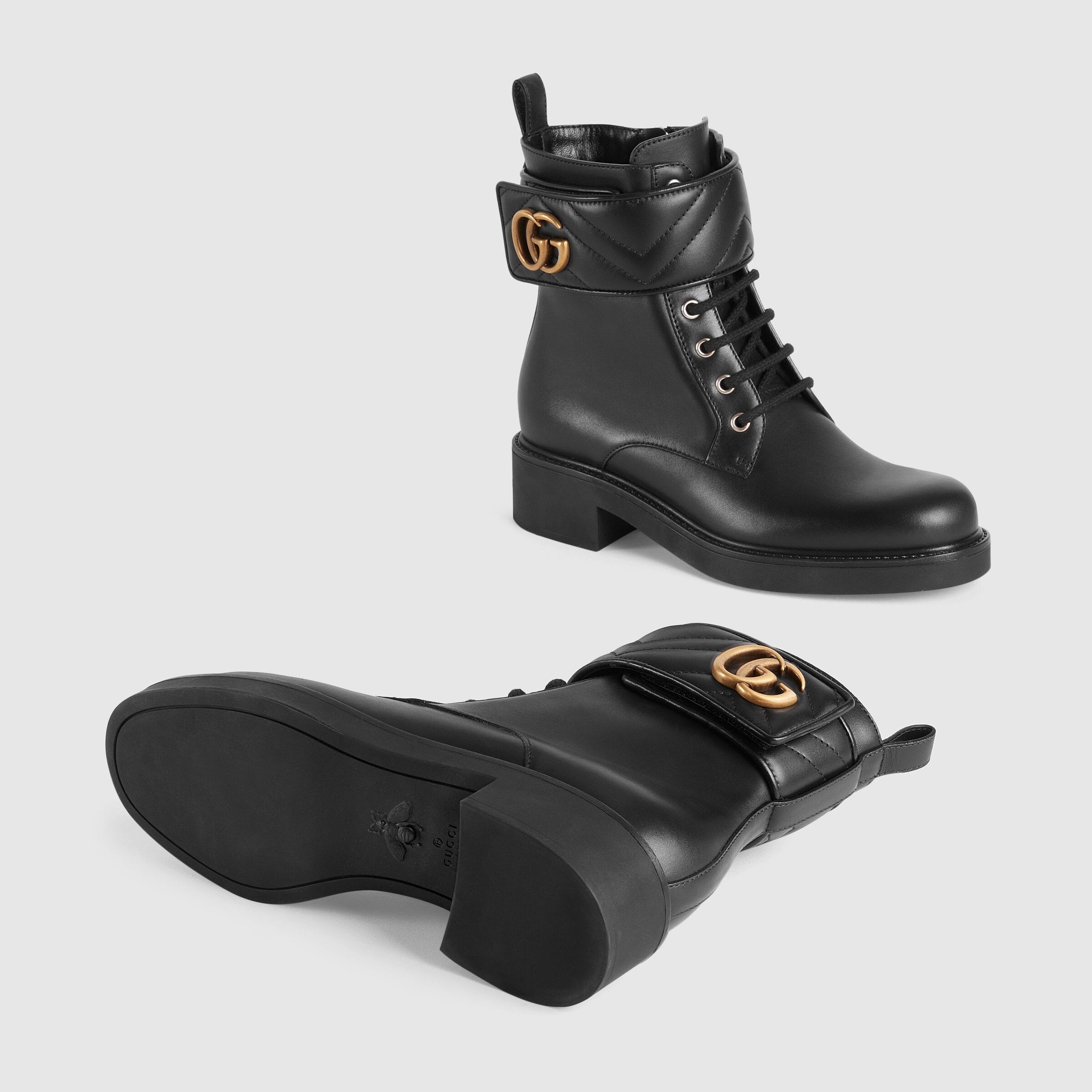 Gucci Womens Black Gg Marmont Round-toe Leather Ankle Boots In Black