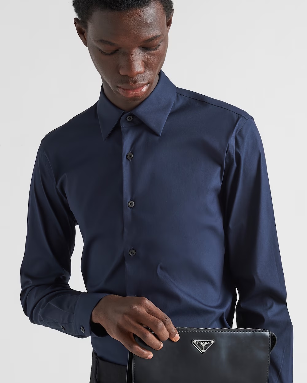 Prada Long-sleeved Cotton Shirt In Blue