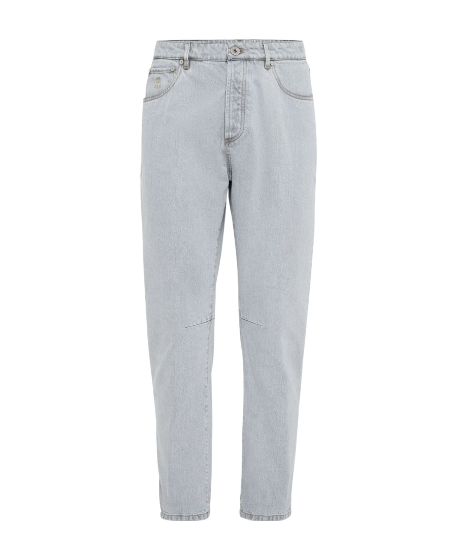Brunello Cucinelli Logo Detailed Slim Jeans In Gray