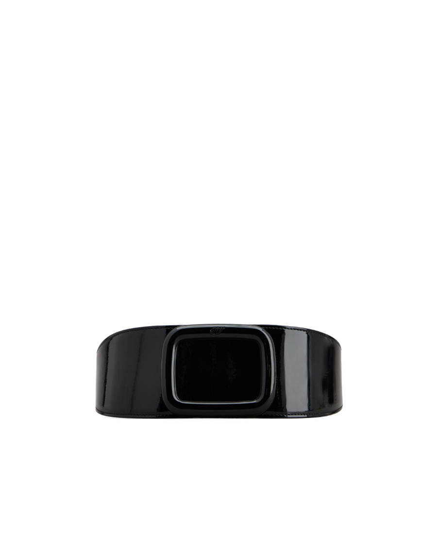 Roger Vivier Viv' Choc Lacquered Buckle Belt In Patent Leather