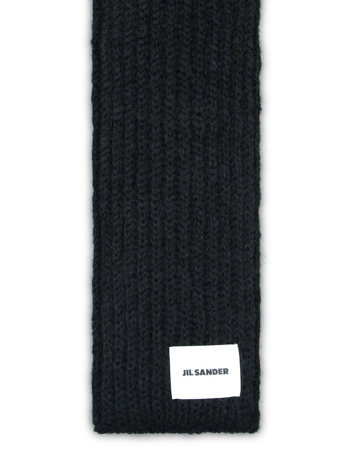 Jil Sander Black Wool Blend Scarf In Black