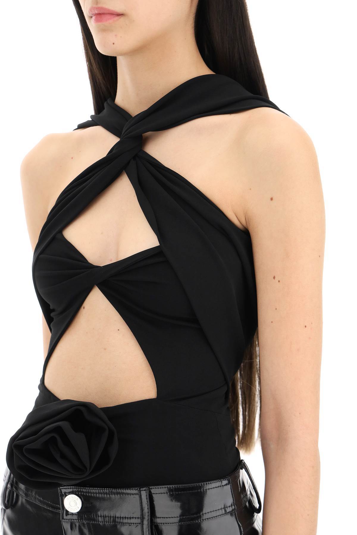 Magda Butrym Cut-out Bodysuit With Rose Applique In Black
