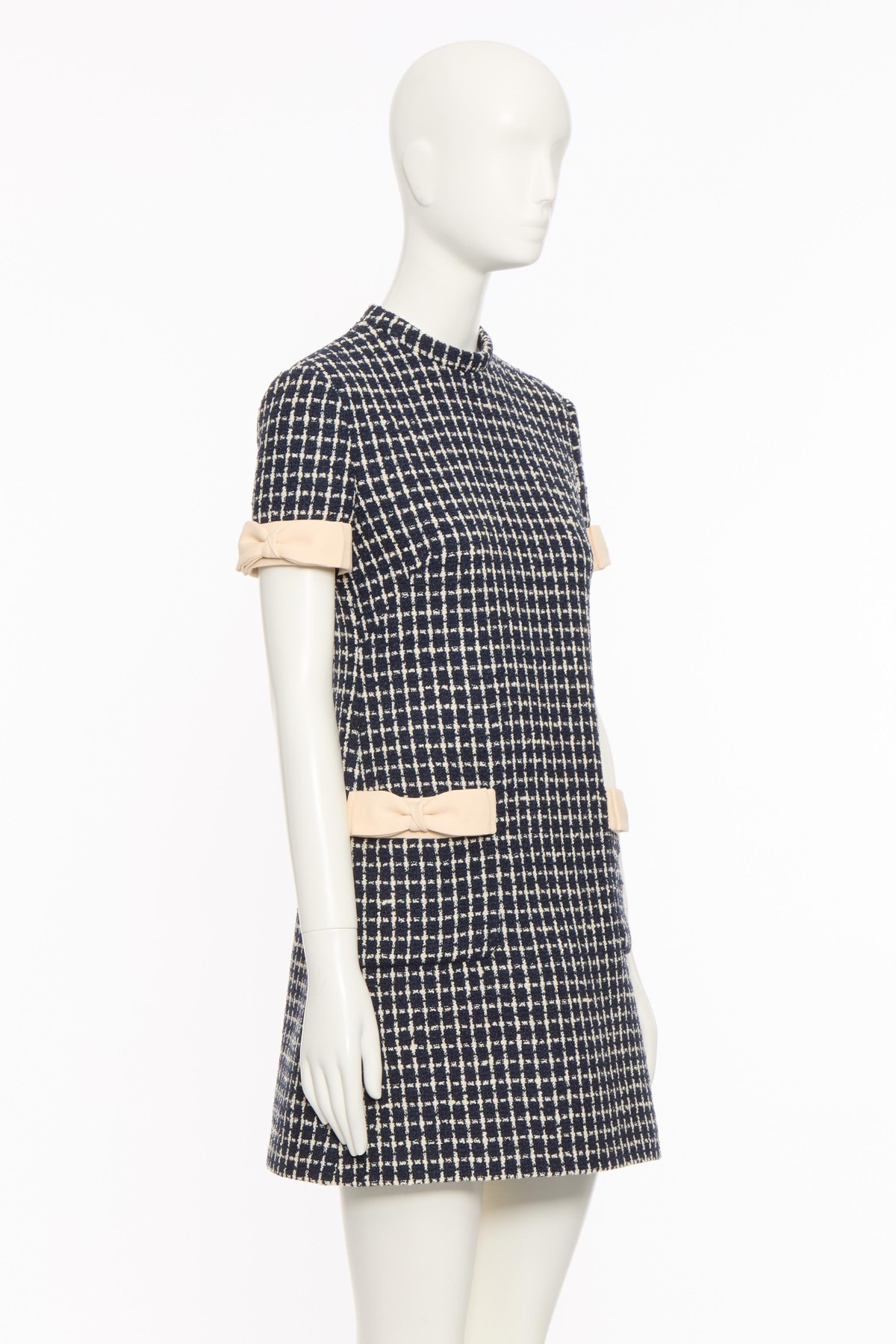 Valentino Bow-embellished Boucle Mini Dress In Black