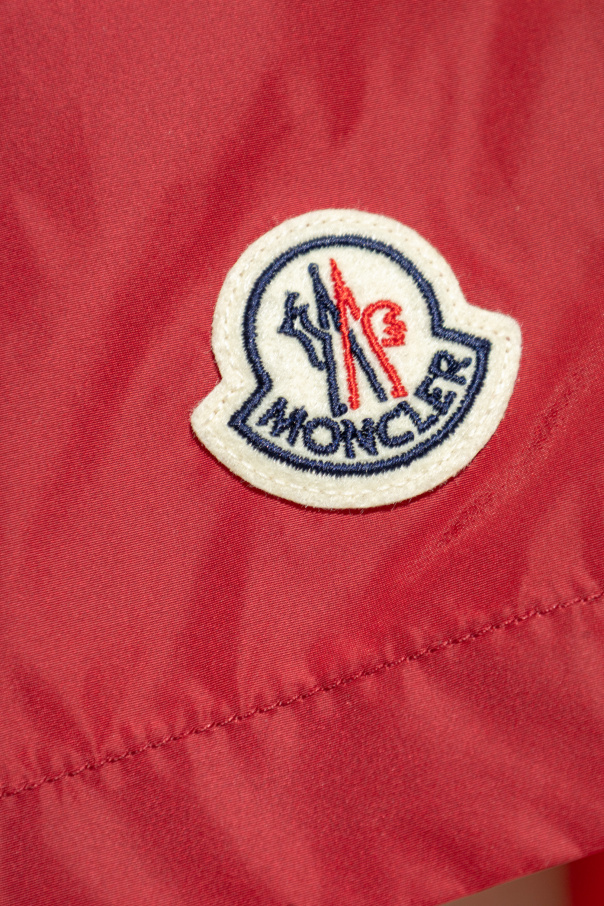 Moncler Nylon Logo Swim Shorts In Red