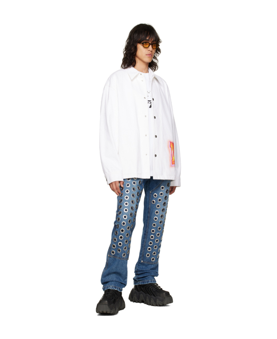 We11 Done Logo-printed Denim Jacket In White