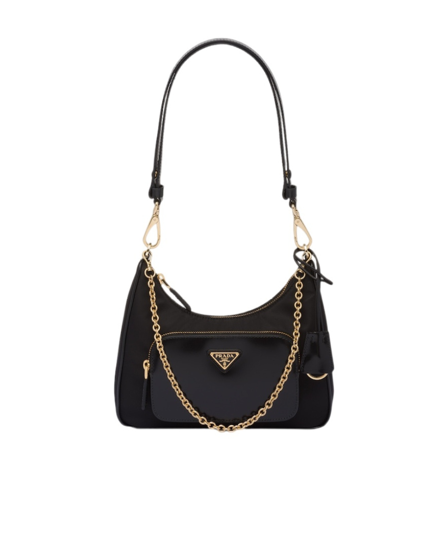 Prada Mini Re-nylon Triangle Logo Shoulder Bag In Black