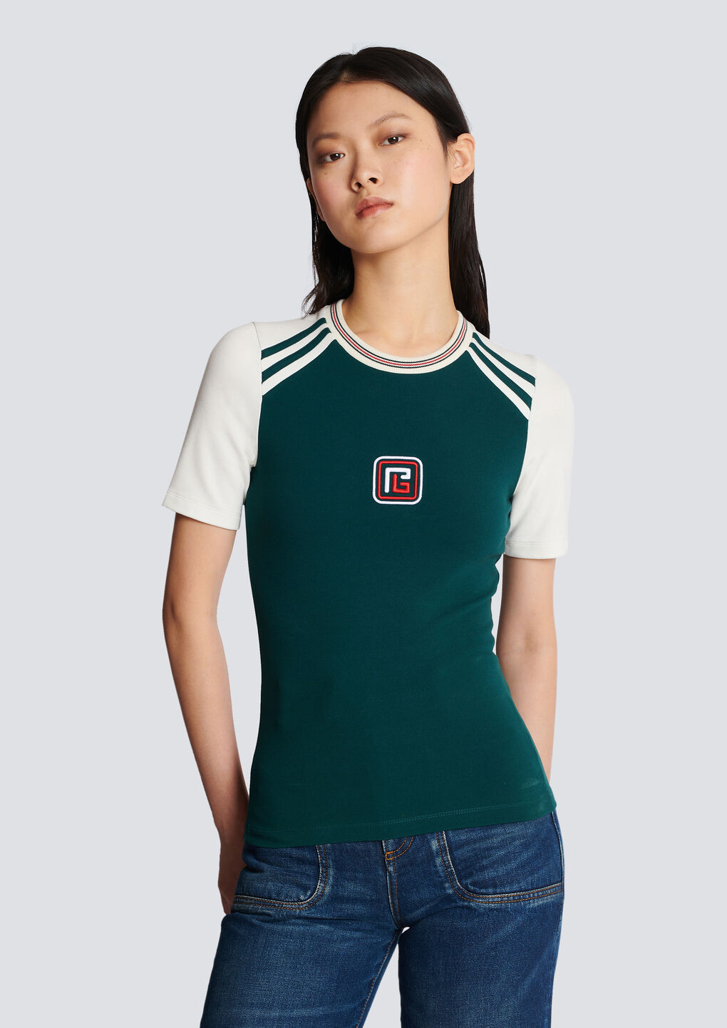 Balmain Pb Embroidered Short-sleeve T-shirt In Green