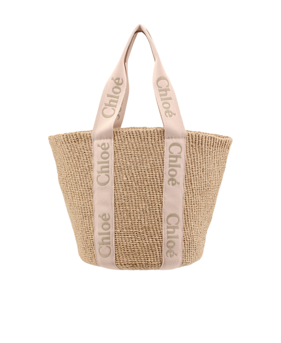 Chloé Large Woody Basket Bag In Natural Fibers In Nude