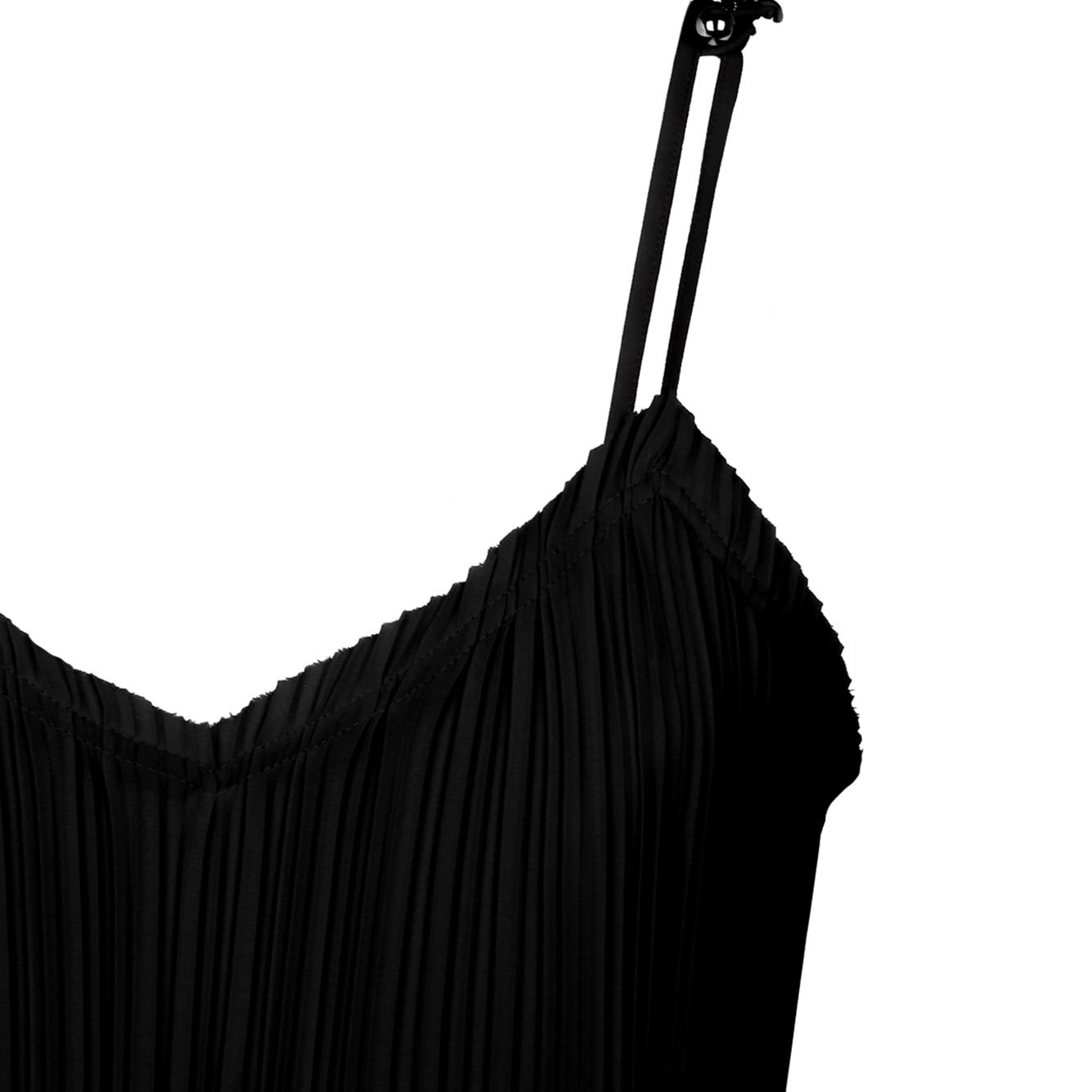 Lanvin Maxi Black One-shoulder Pleated Dress With Beads In Crêpe De Chine Woman In Black