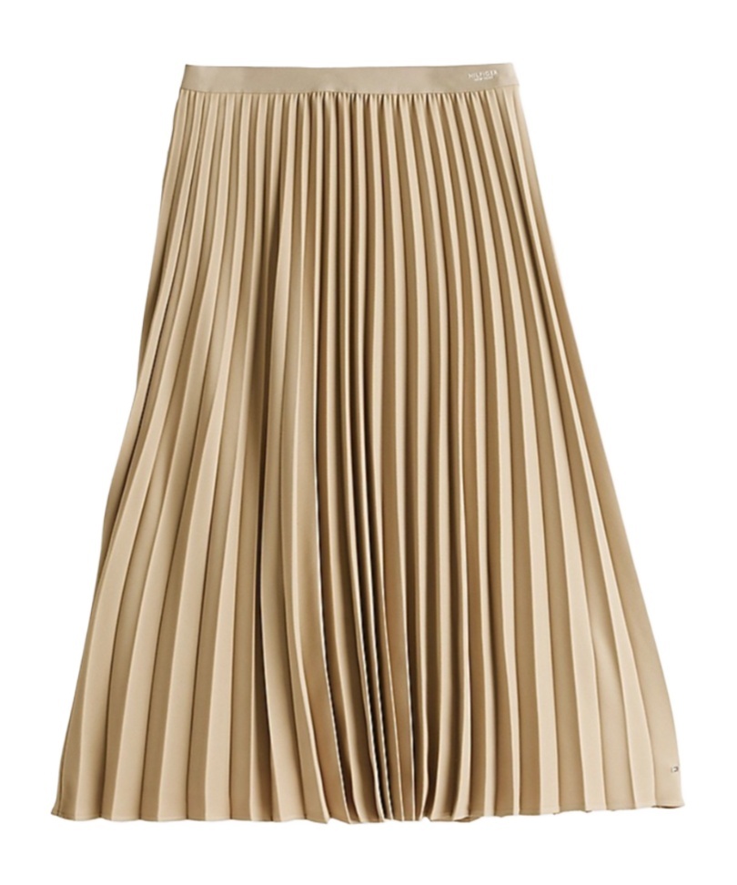 Tommy Hilfiger Gonna Fluid Pleated Pull On Midi Skirt In Beige