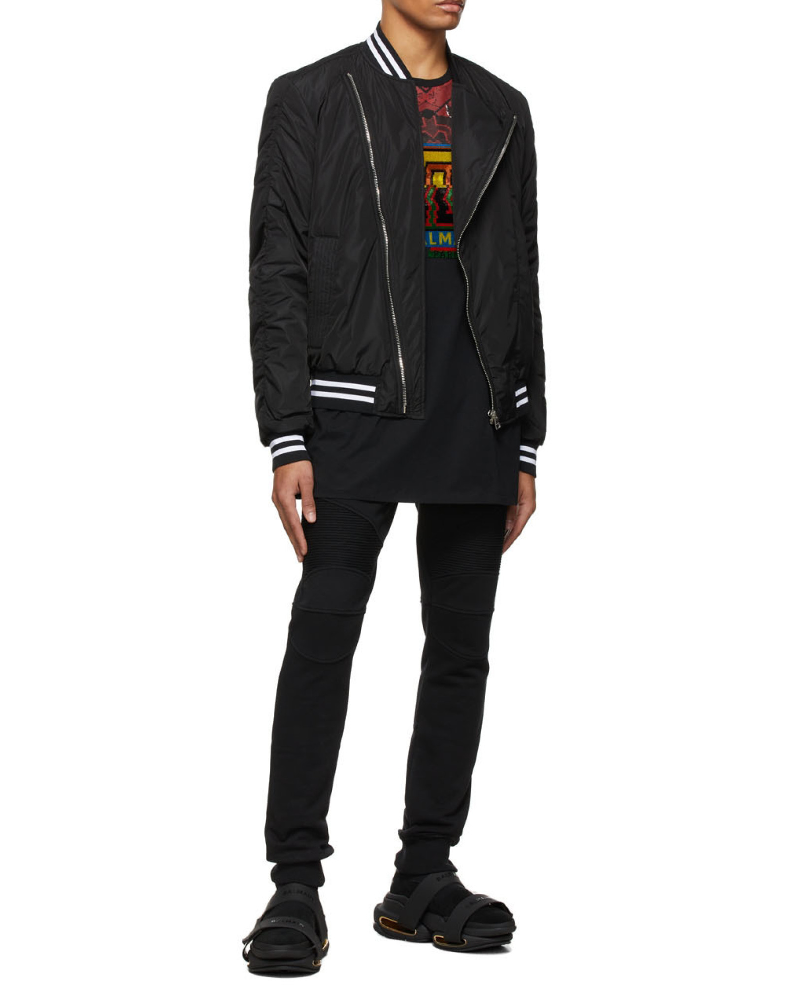 Shop Balmain Oversized Black Cotton T-shirt With Multicolor  Logo Print