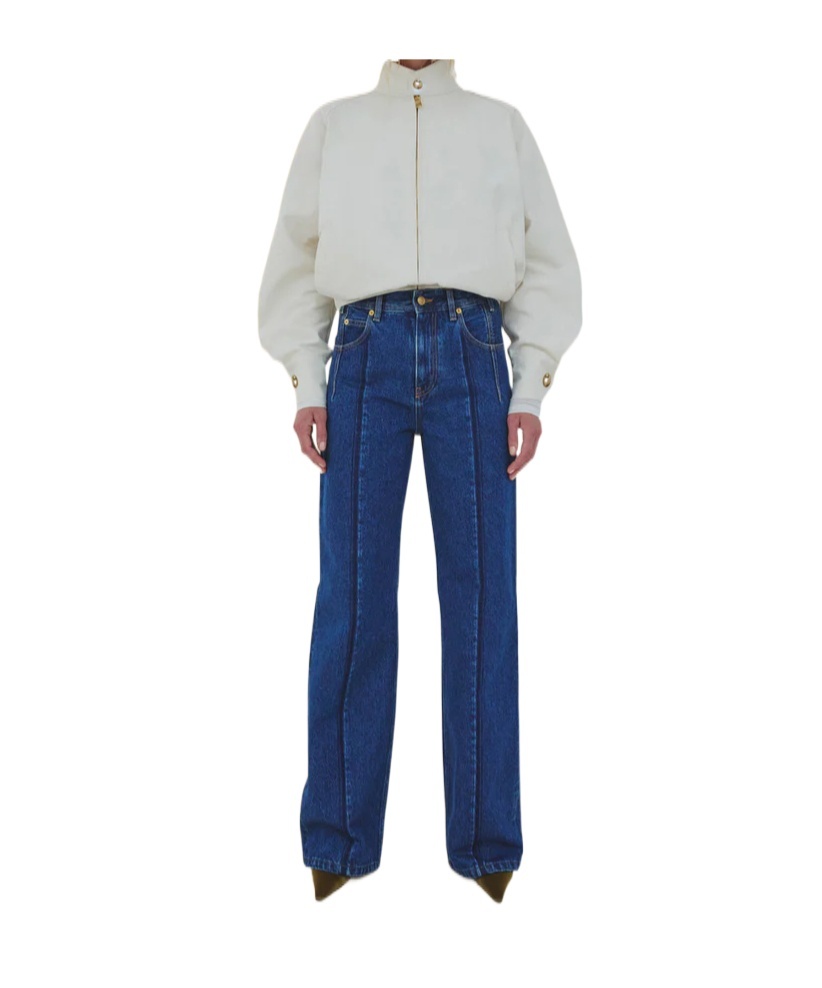 Darkpark Straight Leg Pleat Effect Fitted Denim In Blue