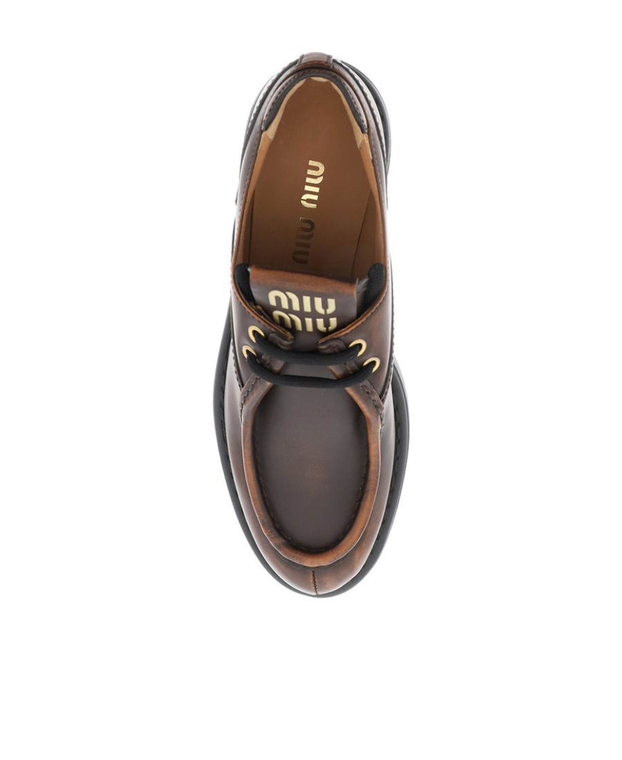 Miu Miu Logo-patch Leather Loafers In Brown