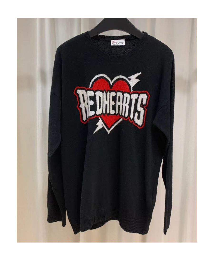 Red Valentino Redvalentino Logo Intarsia Crewneck Sweater In Black