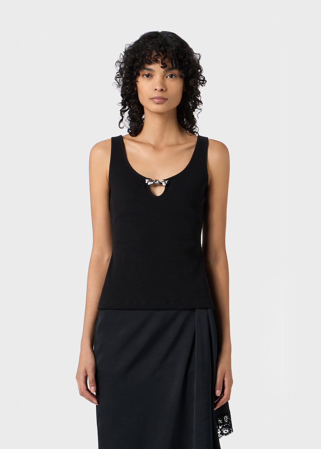 Blumarine Rib Knit Tank Top In Black