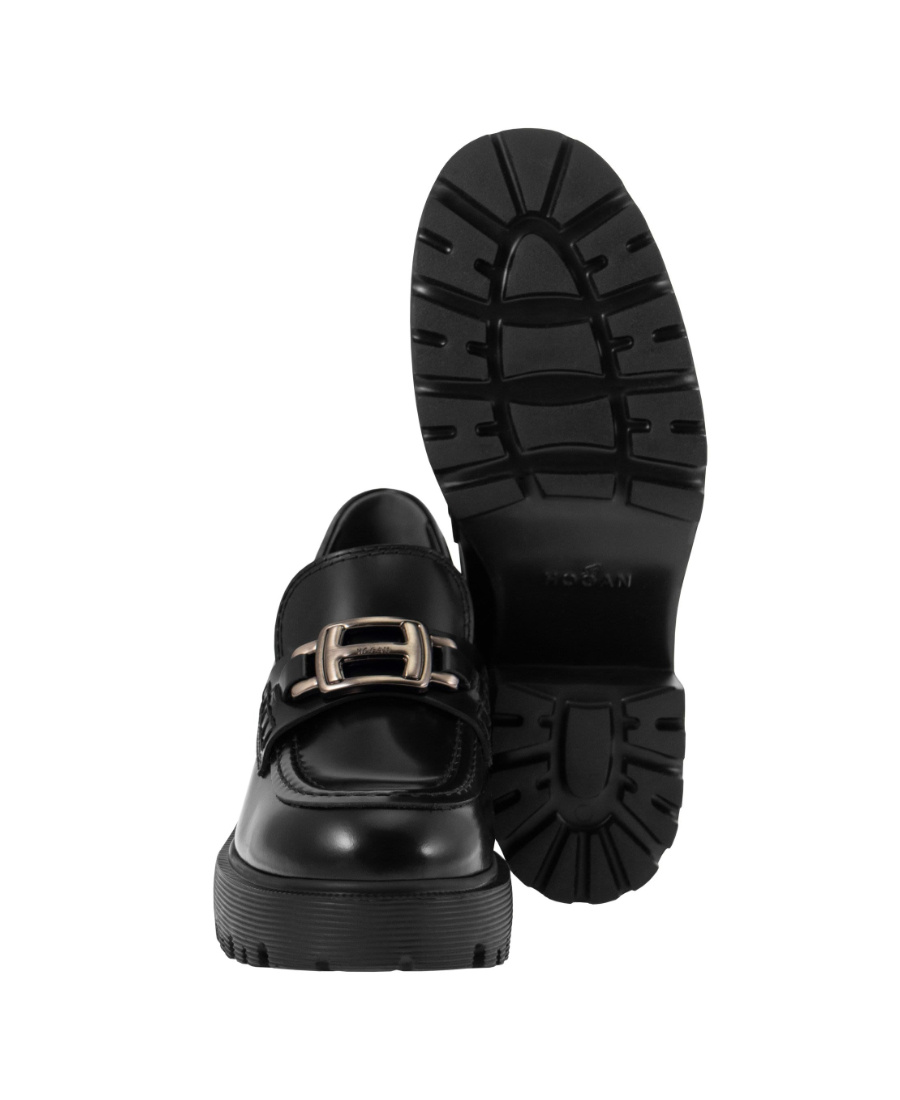Hogan 70mm Logo-plaque Leather Loafers In Black