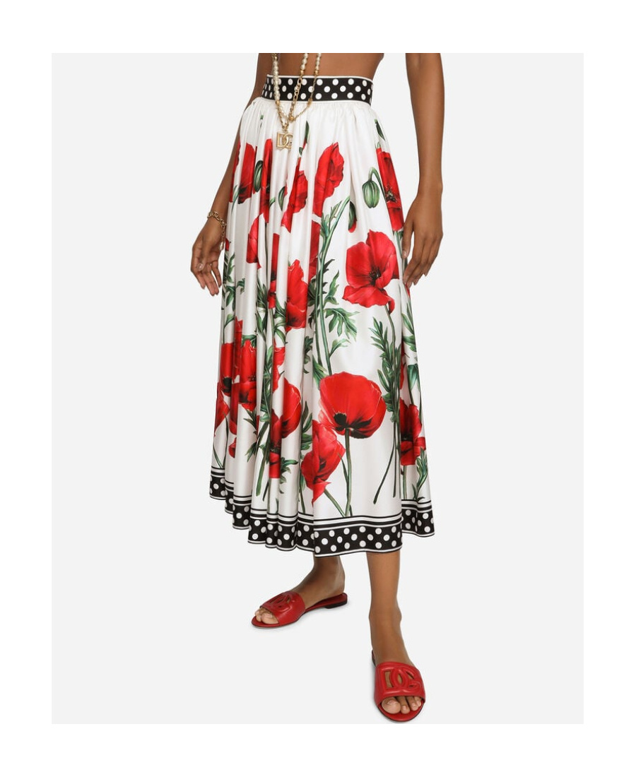 Dolce & Gabbana Poppy-print High-waisted Skirt In Multi