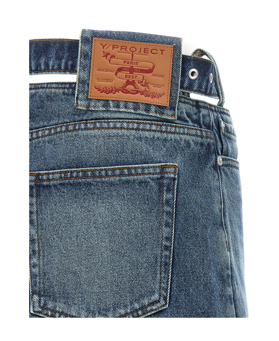 Y/project Denim Skirt With Hollow Belt In Blue