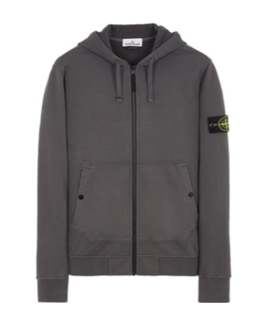 Stone Island Compass Logo-patch Zip-up Hoodie In Gray