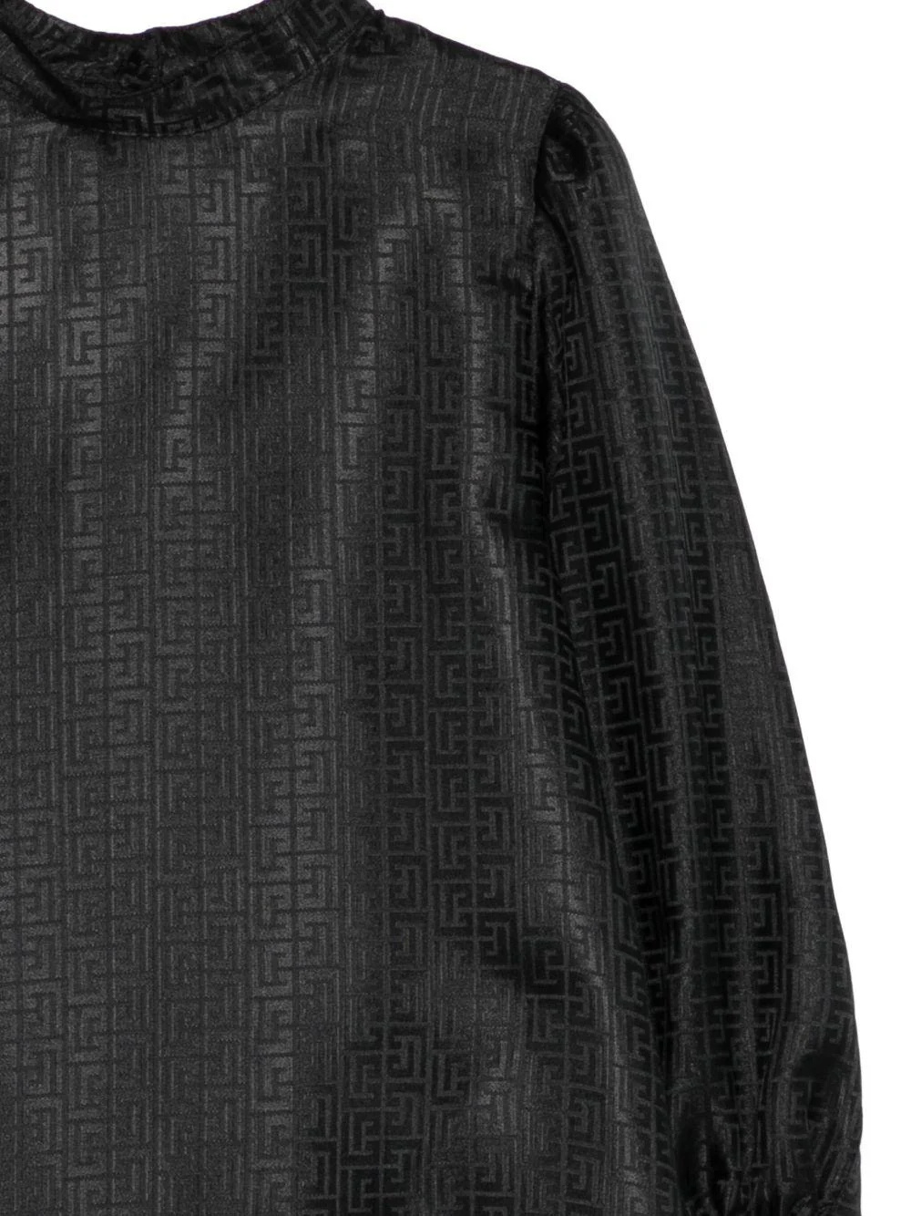 Balmain Geometric-pattern Puff-sleeve Blouse In Black