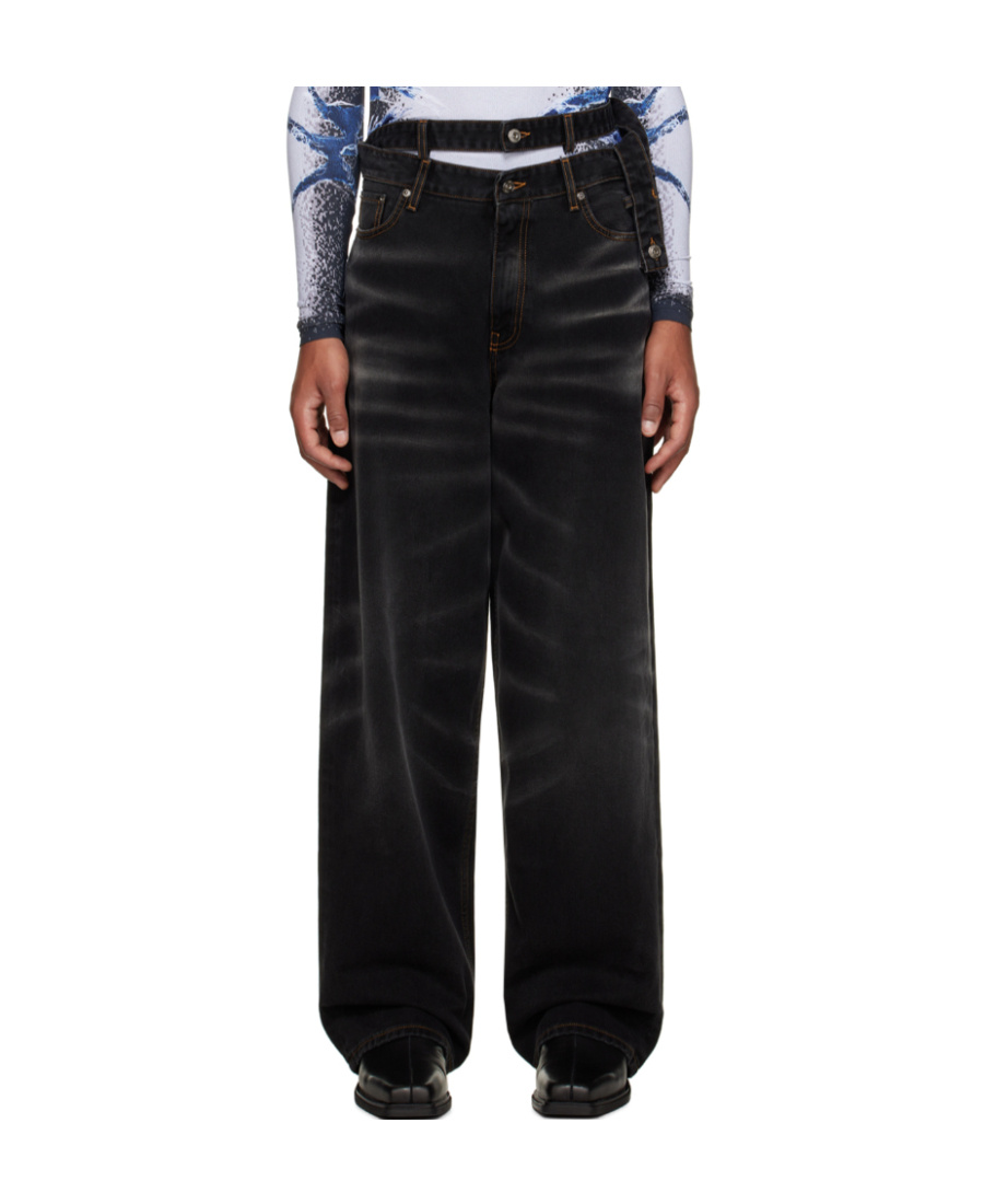Y/project Washed-effect Wide-leg Jeans In Black
