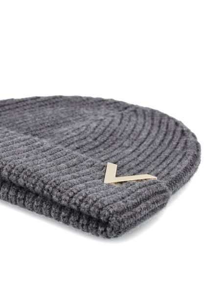 Valentino V-plaque Virgin-wool Beanie In Black