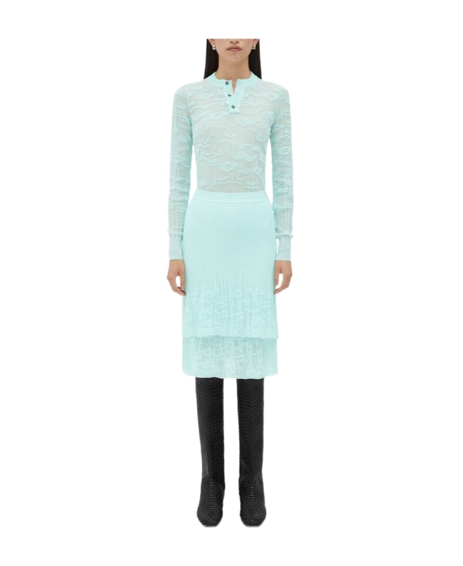 Bottega Veneta Double-layer Knitted Skirt In Blue