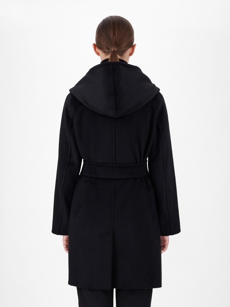 Max Mara Rialto Hooded Camel Coat In Black