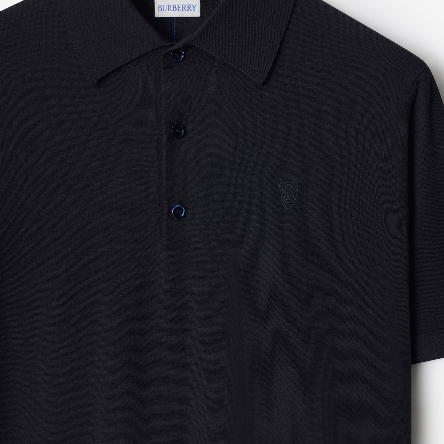 Burberry Logo Embroidered Straight Hem Cotton Polo Shirt In Black