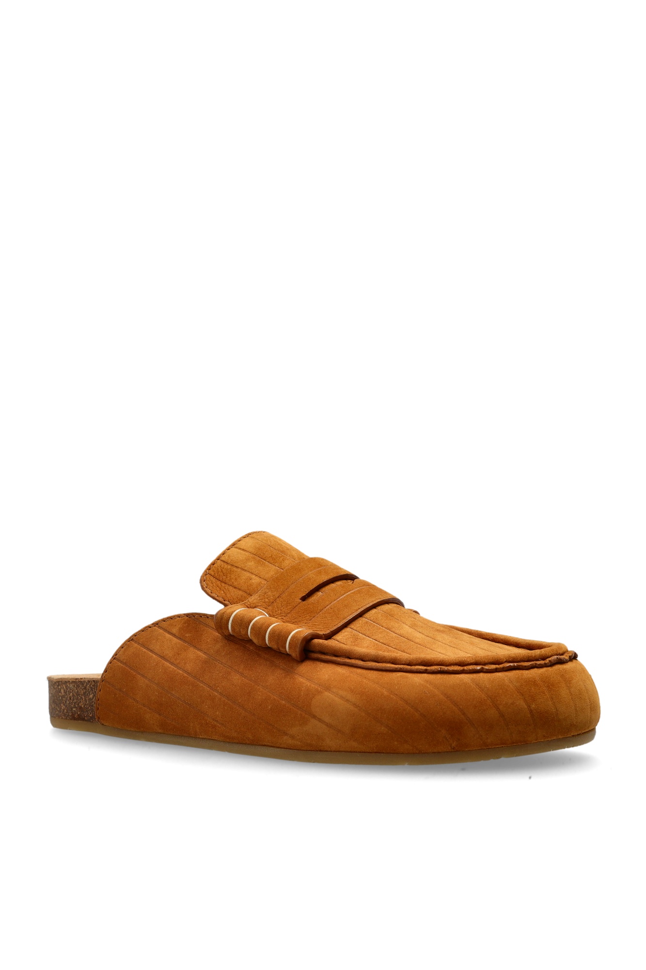 Jw Anderson Stitch Ribbed Nubuck Mules In Brown