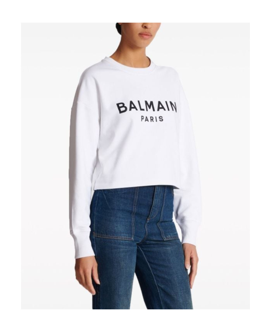 Balmain Women Logo Organic Cotton Cropped Sweatshirt In White
