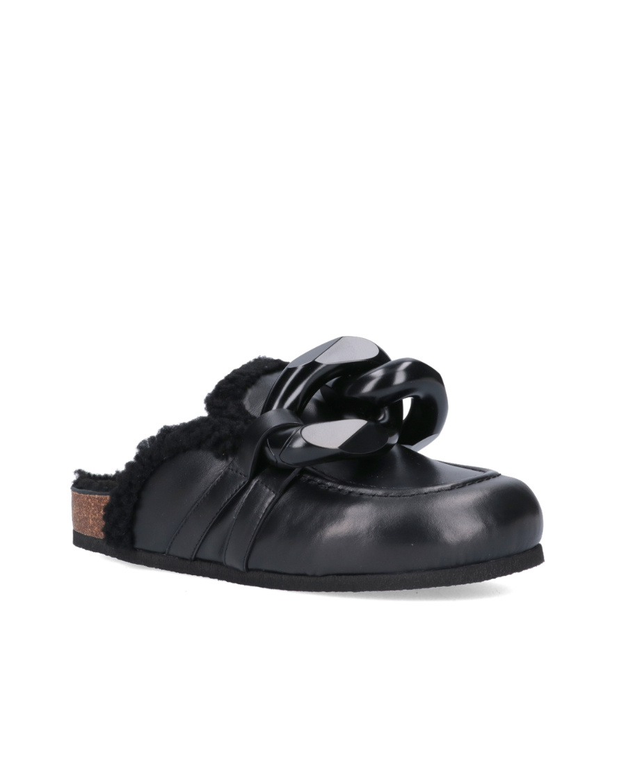 Jw Anderson Chain Shearling Mules In Black