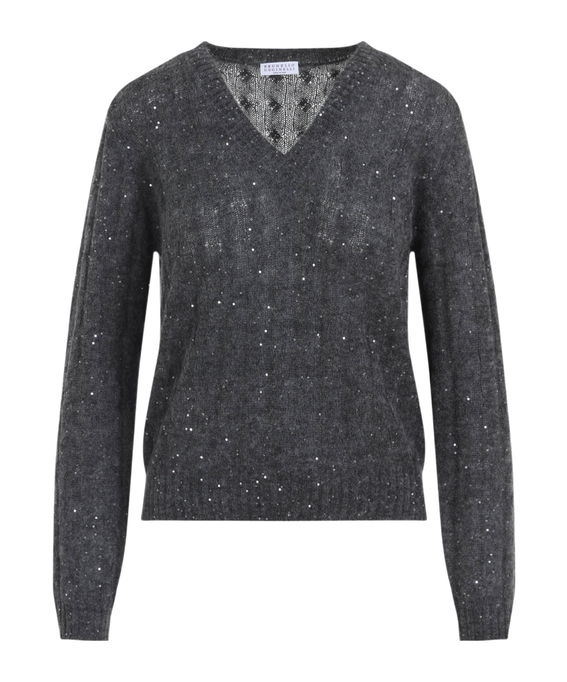 Brunello Cucinelli V-neck Cable Pullover Sequin Embellishments In Gray