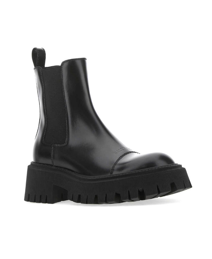 Balenciaga Tractor Leather Bootie In Black