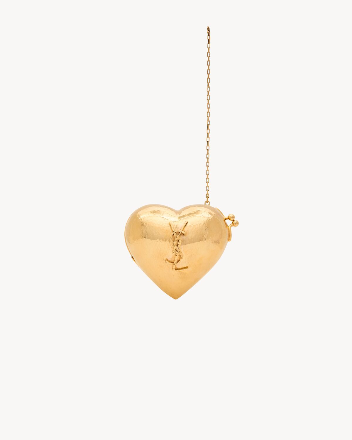 Saint Laurent Evening Mini Heart Minaudière In Brass