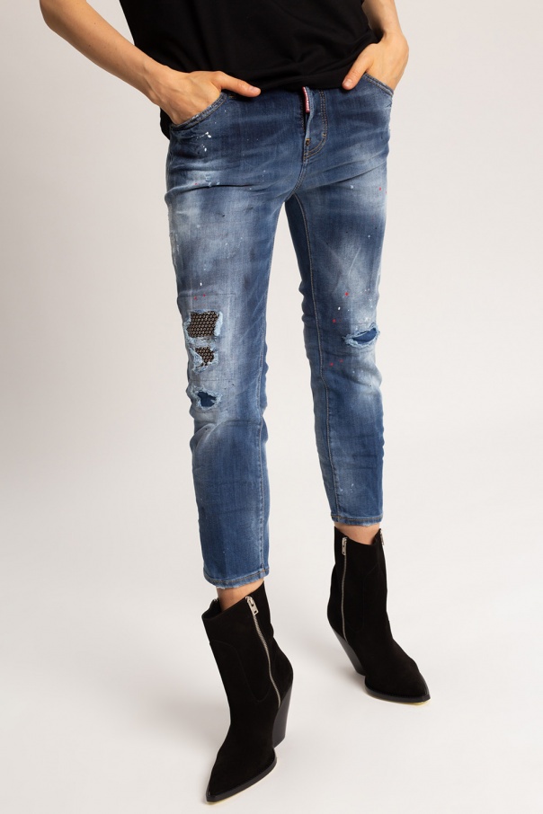 Dsquared2 Distressed-effect Cropped Jeans In Blue