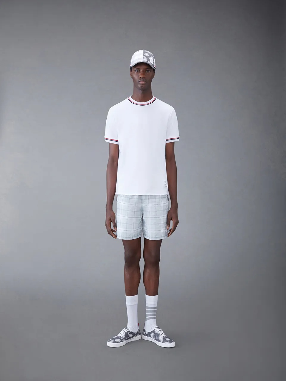 Thom Browne White Crewneck T-shirt With Rwb Detail On Neck And Sleeve In White
