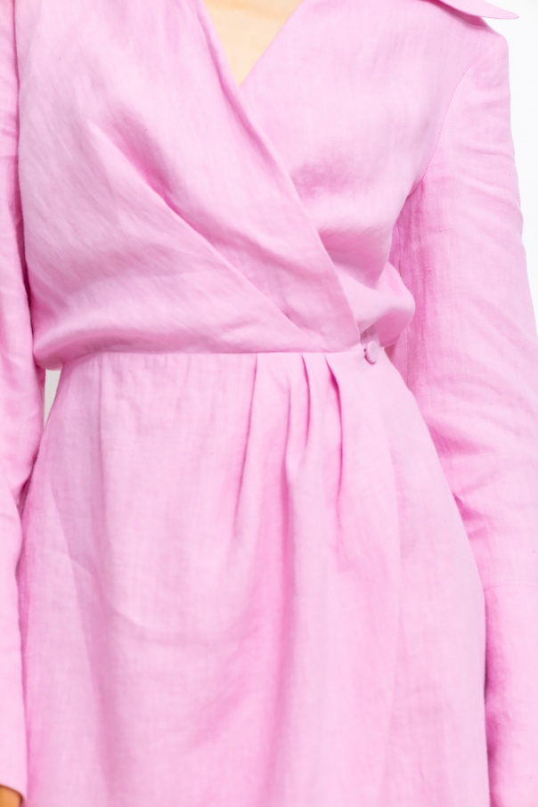 Nanushka ‘esma' V-neck Bell Sleeve Open Back Mini Wrap Dress In Pink
