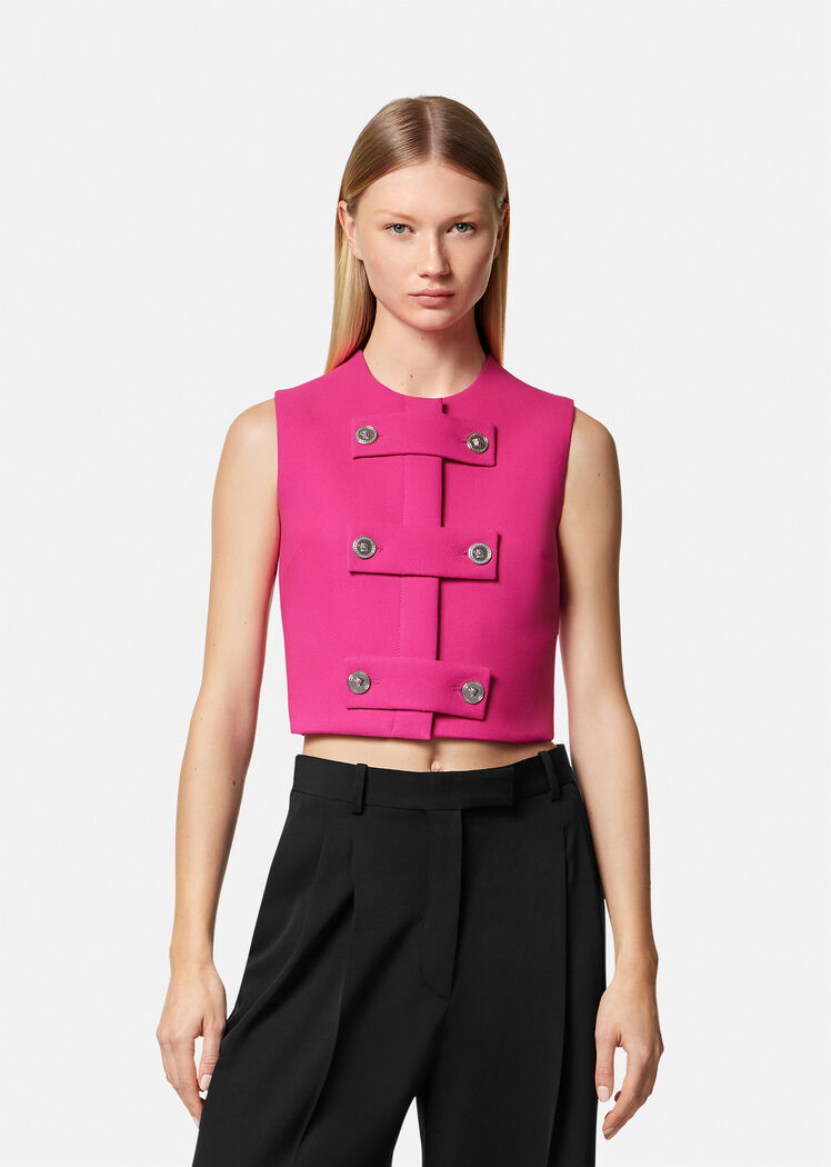 Versace Sleeveless Twill-weave Blouse In Pink