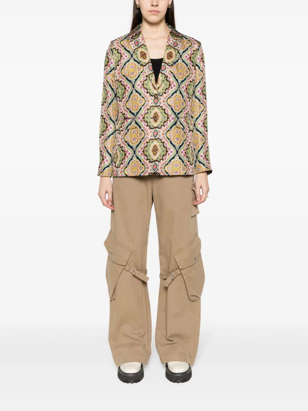 Etro Medallion-print Silk Single-breasted Blazer Jacket In Green