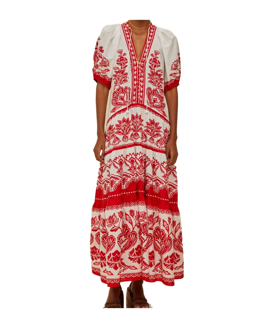 Farm Rio Off-white Boho Garden Short Sleeve Midi Dress In Multi