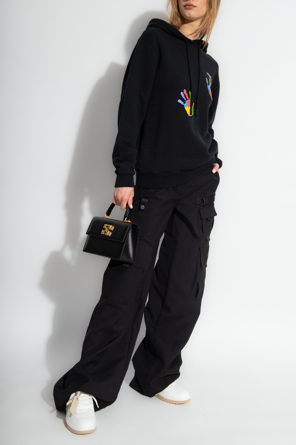 OFF-WHITE GRAPHIC-PRINT LOGO-EMBROIDERED HOODIE