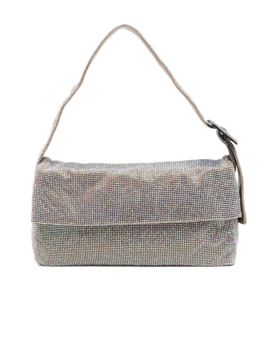Benedetta Bruzziches Vitty La Mignon' Silver Shoulder Bag With Gem Embellishment In Rhinestone Mesh In Gray