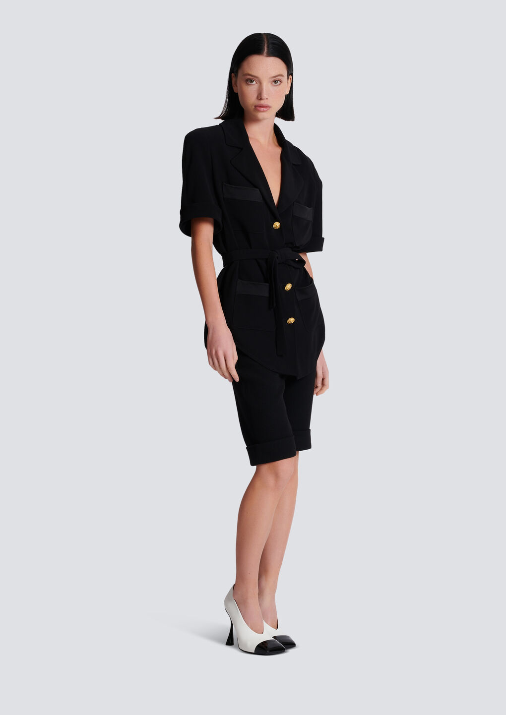 Balmain Ss 4 Pockets Crepe Saharian Shirt In Black