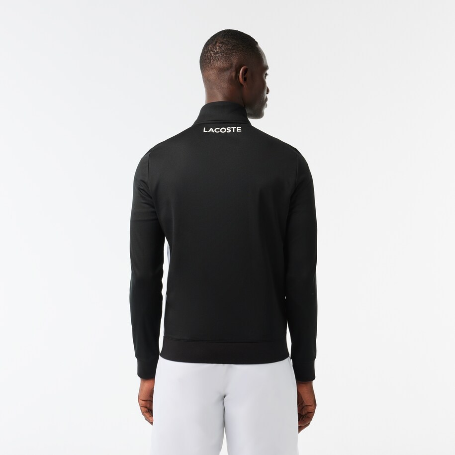 Lacoste Zippered Anti-tear Tennis Jersey In Black