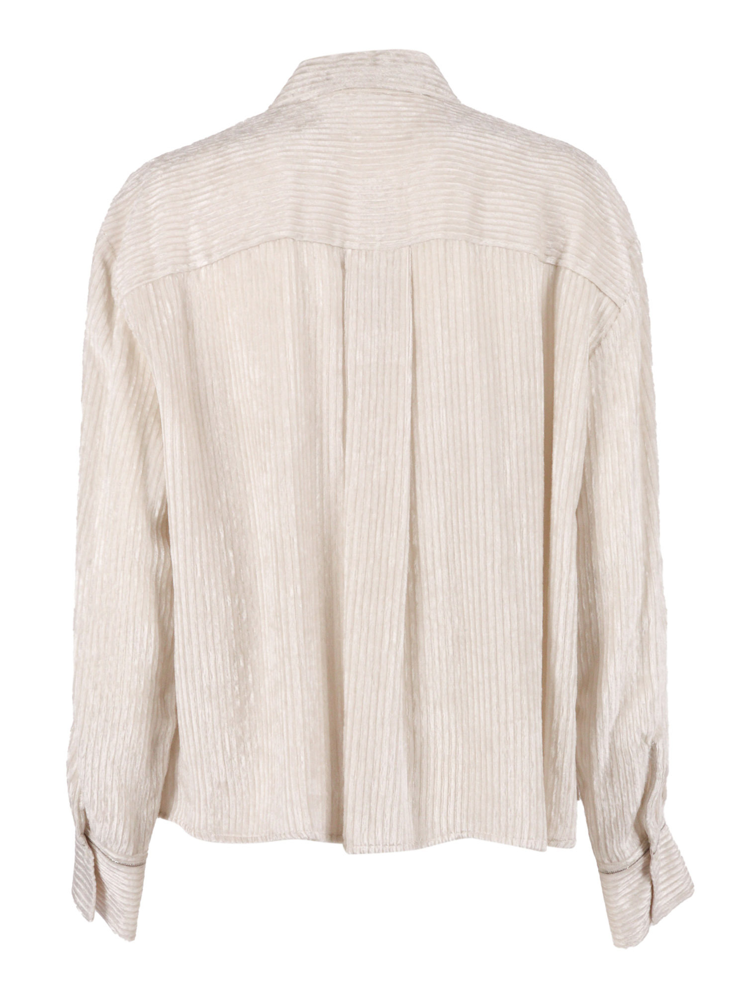 Peserico Vertical Ribbed Blouse With Classic Collar In Neutral